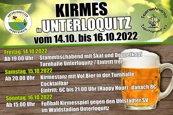 Kirmes in Unterloquitz vom 14.10. bis 16.10.2022